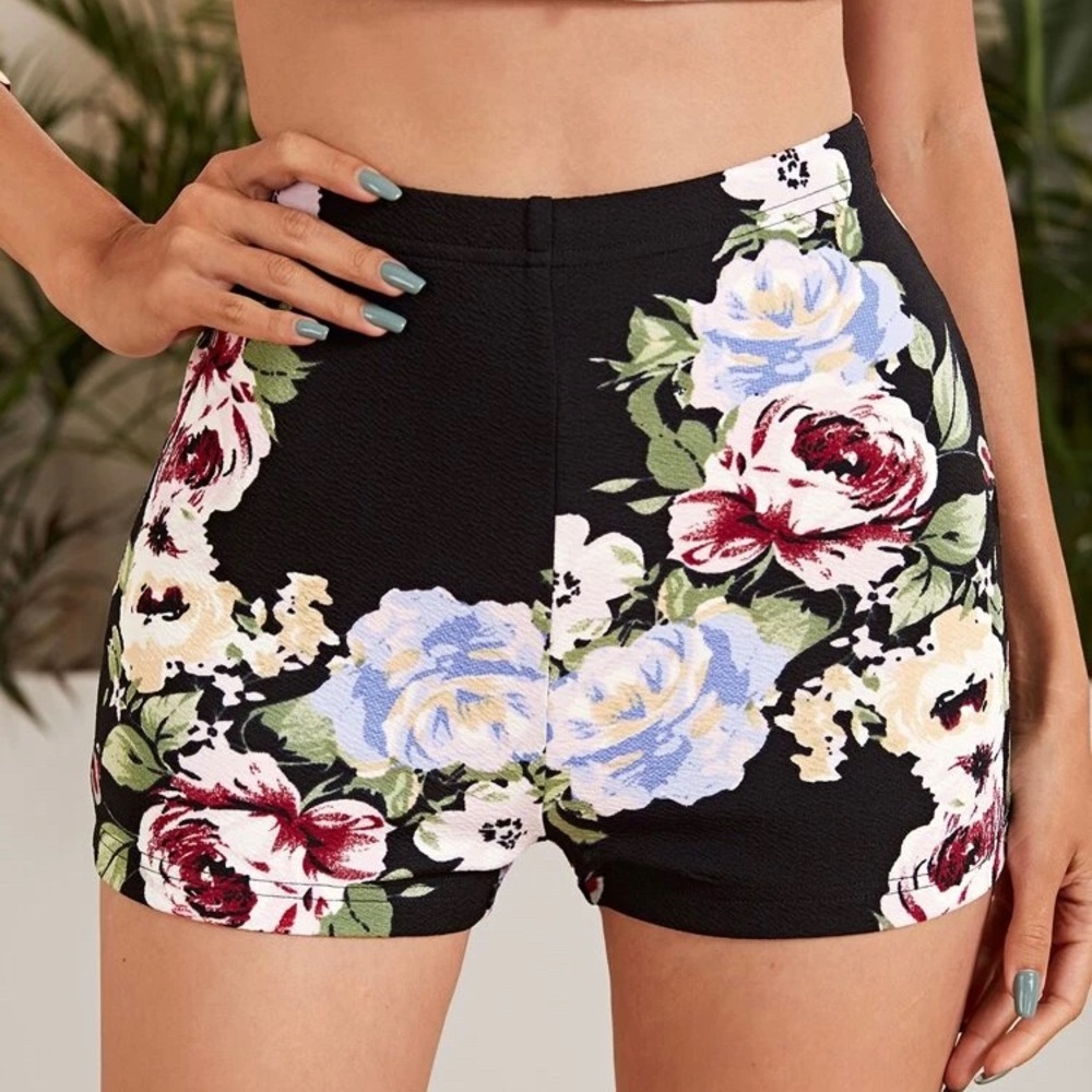 Shein floral print biker skirt